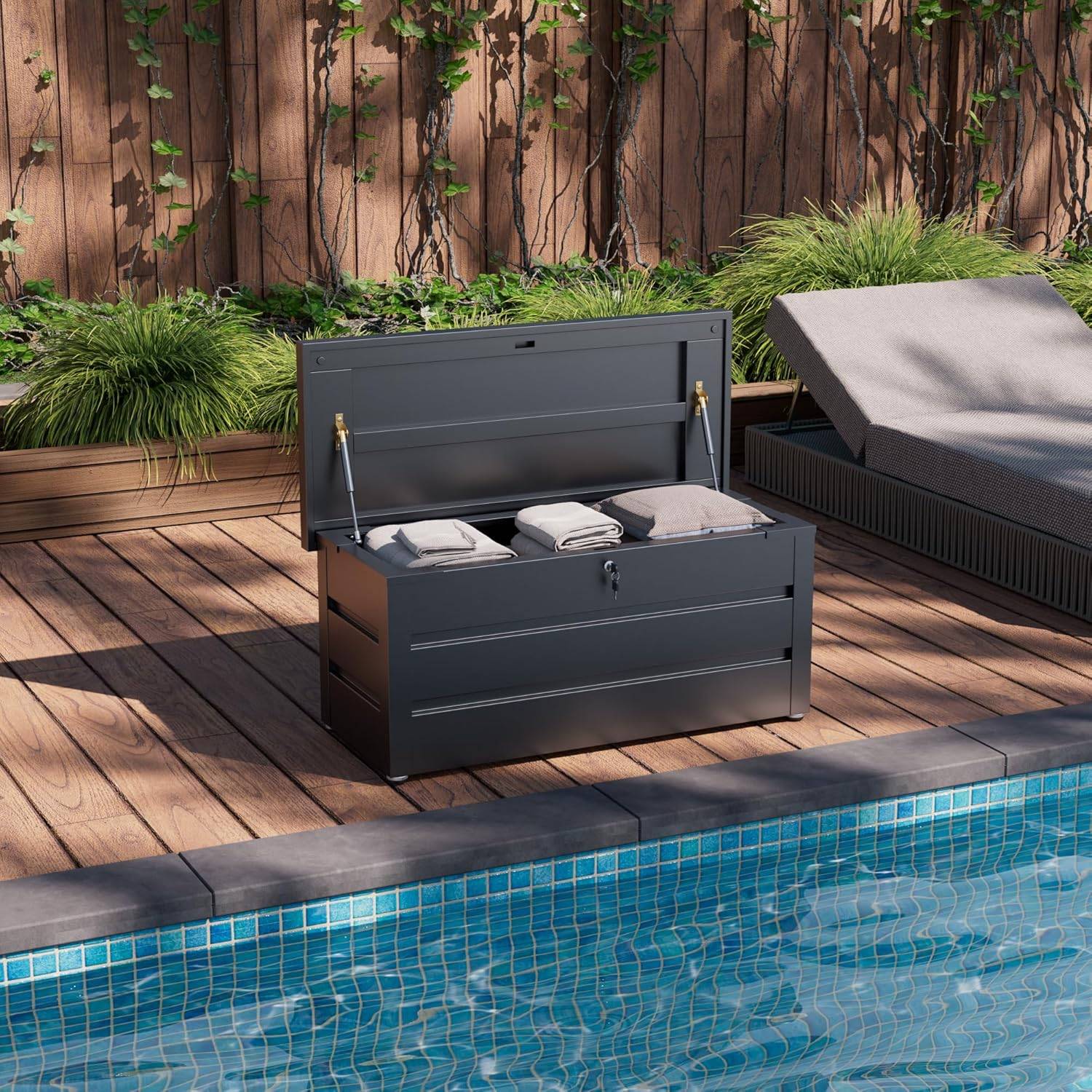 Coffre de jardin en métal noir, 360 L, antirouille, étanche, 120 x 52 x 60 cm** - Image 2