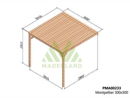 Pergola adossée en bois Montpellier 300 x 300 cm + 2 supports surélevés - Maderland - Image 3