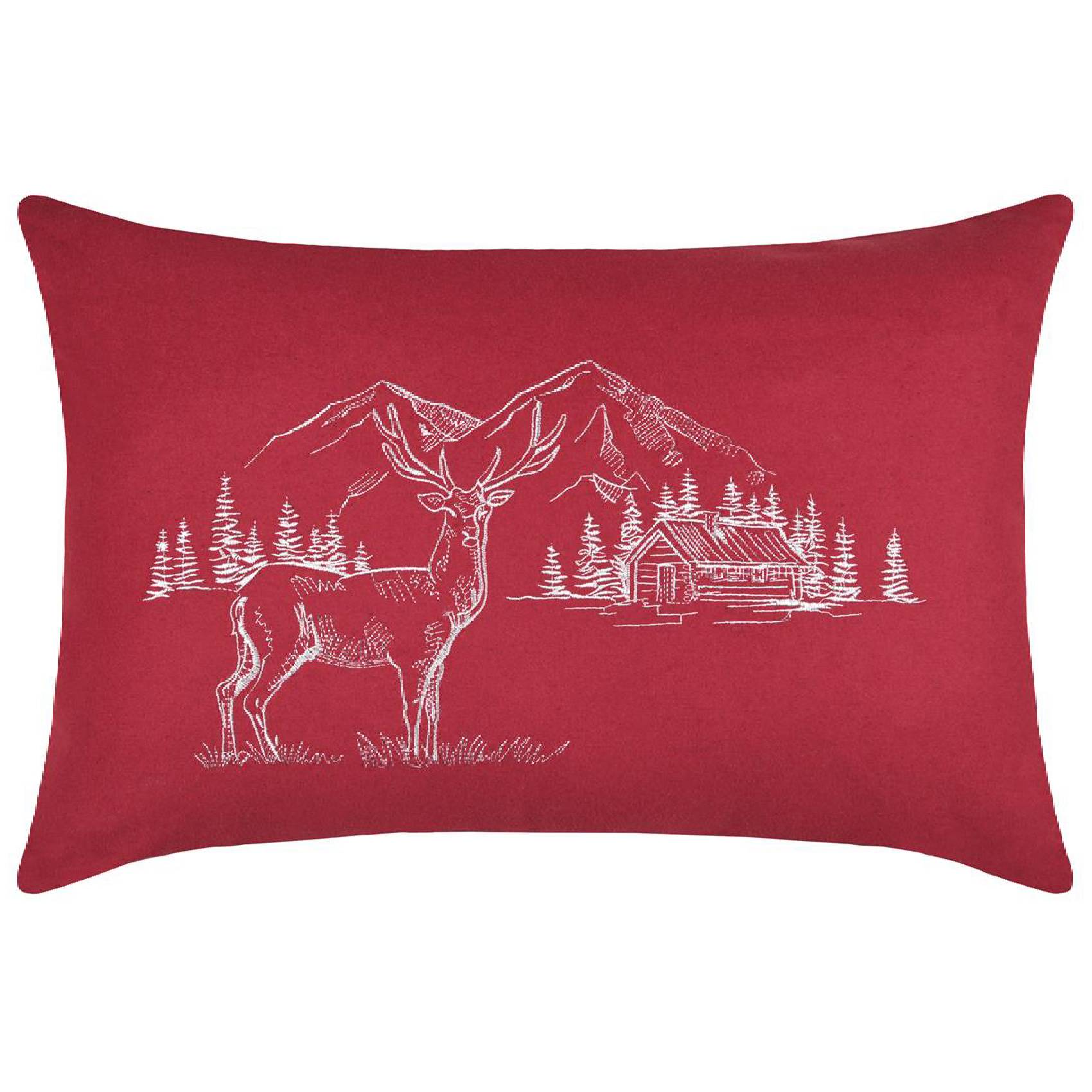 Lovely Casa - Coussin rectangulaire cerf esprit chalet brodé - LOVELY CASA - Laine/Polyester - Rouge - Image 1