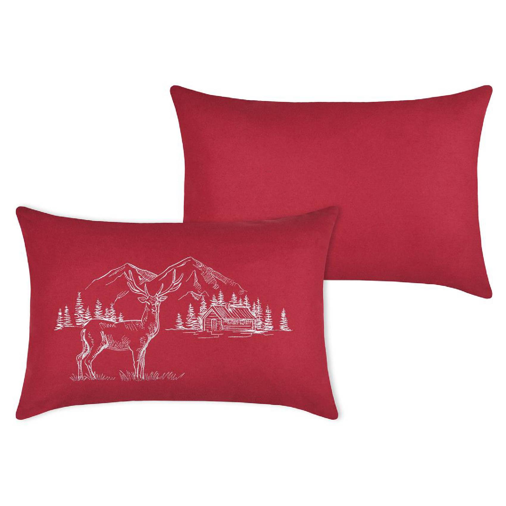 Lovely Casa - Coussin rectangulaire cerf esprit chalet brodé - LOVELY CASA - Laine/Polyester - Rouge - Image 2
