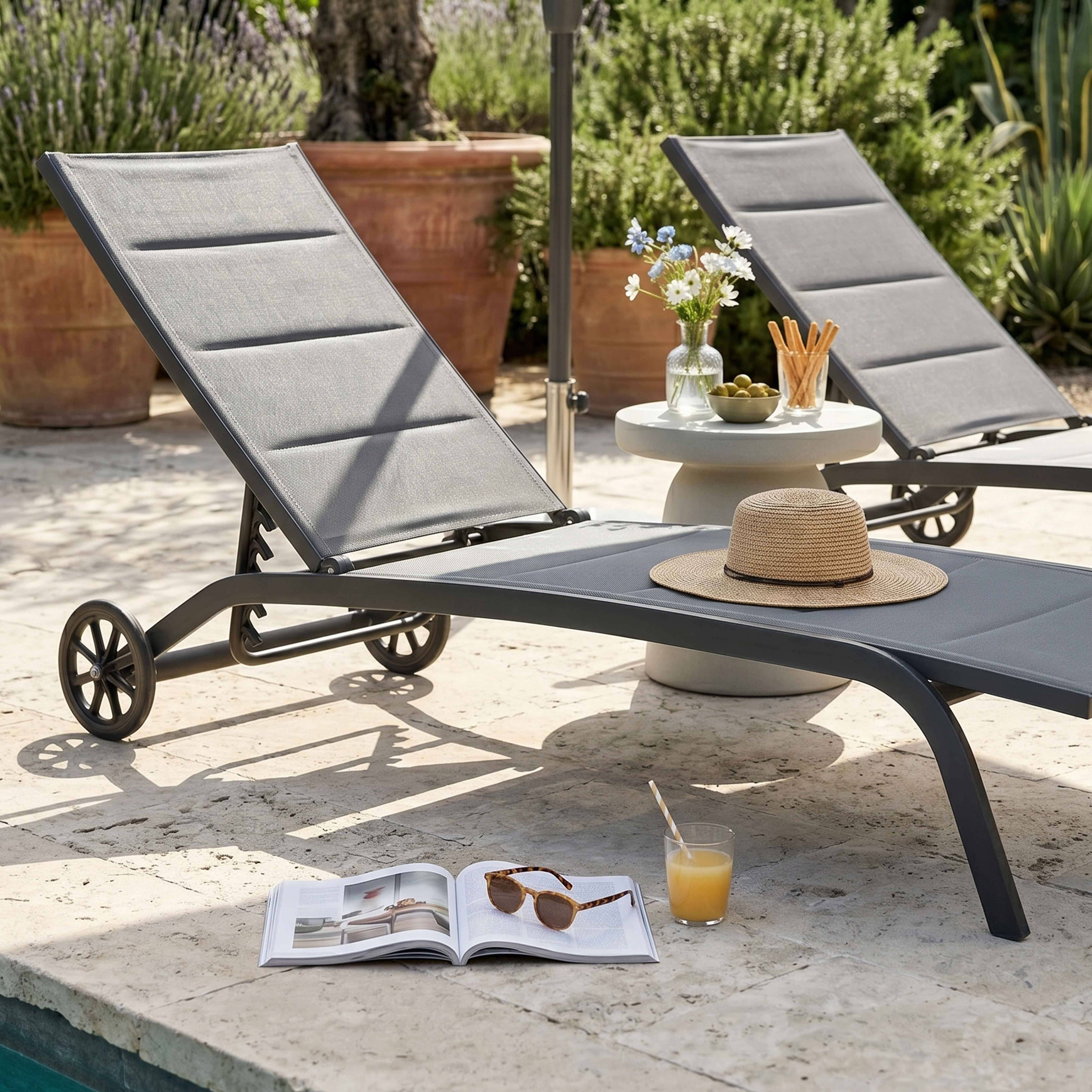 Oviala - Lot de 2 bains de soleil en aluminium noir Santa Monica - Oviala - Imagen 3