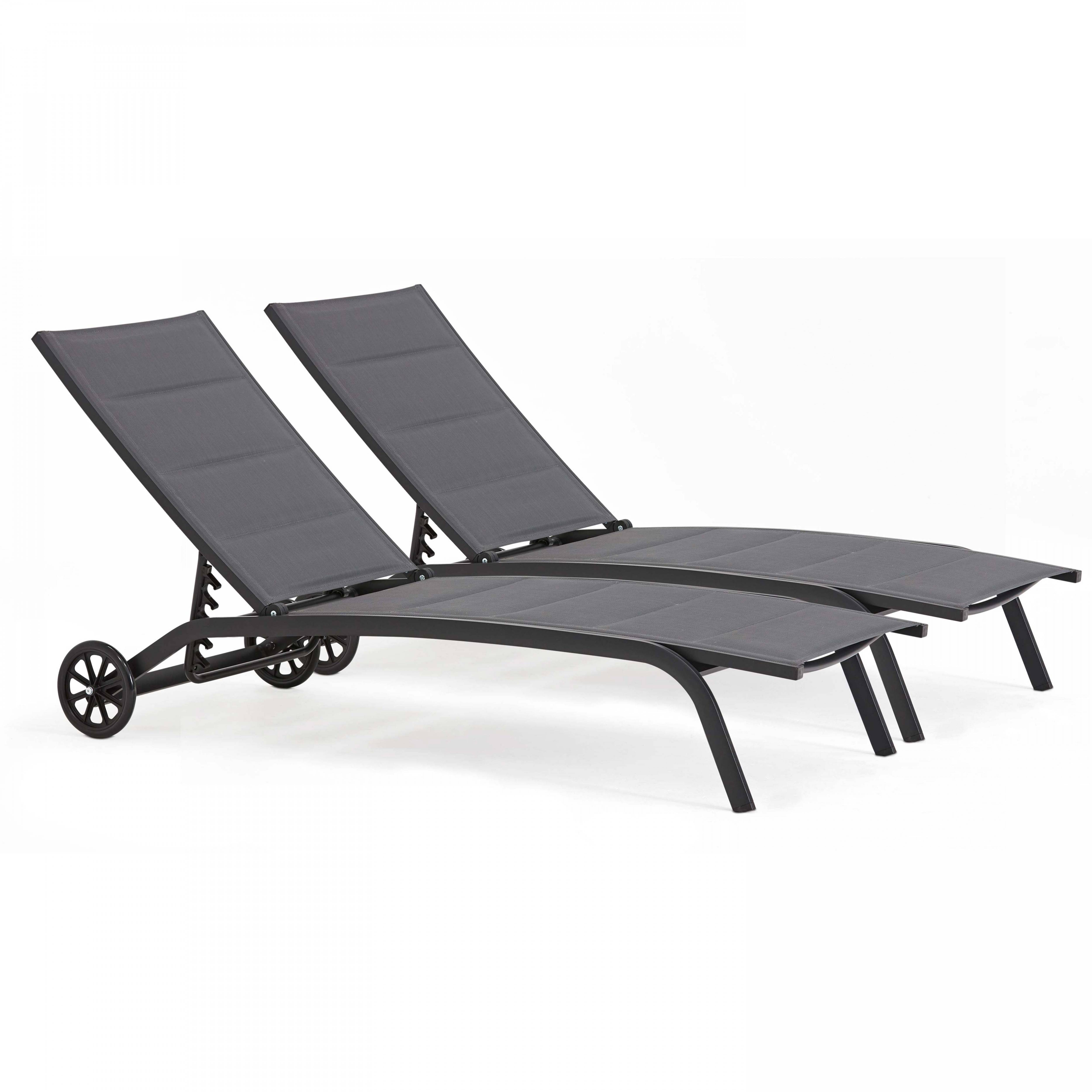 Oviala - Lot de 2 bains de soleil en aluminium noir Santa Monica - Oviala - Imagen 1