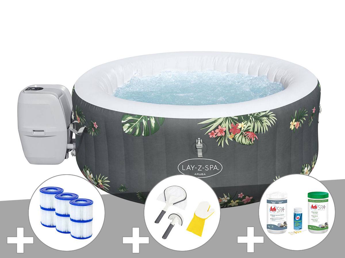 Bestway - Kit spa gonflable Bestway Lay-Z-Spa Aruba rond Airjet 2/3 places + 6 filtres + Kit traitement brome + Kit de nettoyage
