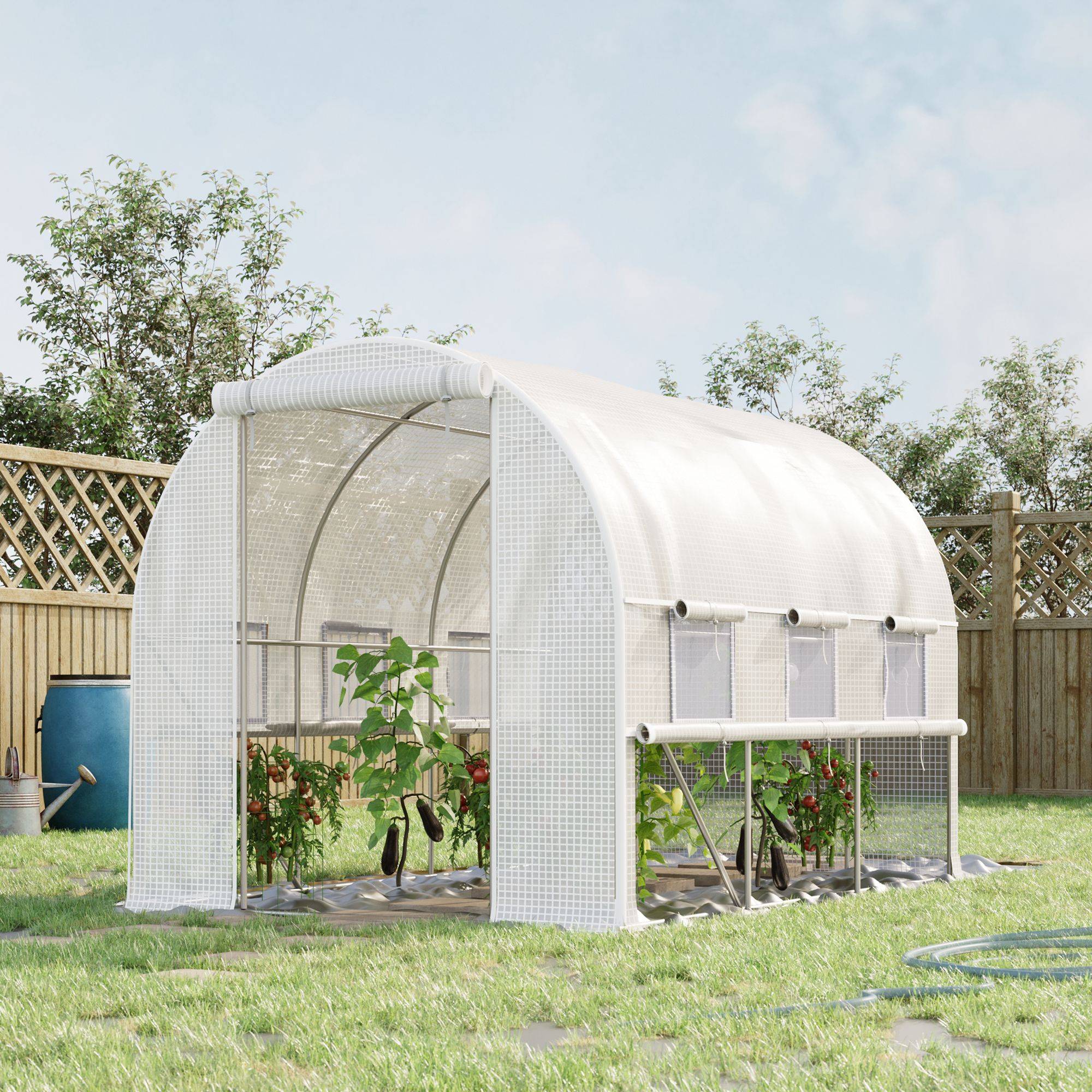 ComfortXL - Serre tunnel de jardin acier PE anti-UV blanc 295 x 200 x 200 cm porte zippée - ComfortXL Outdoor Living - Image 1