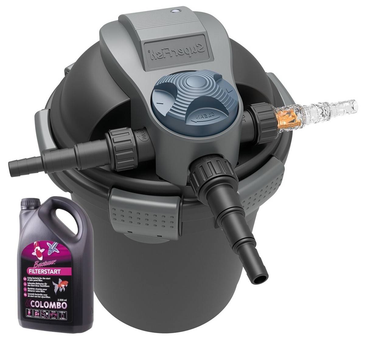 Filtration pression bassin 5000L UV 7W + 500ml bactéries de démarrage