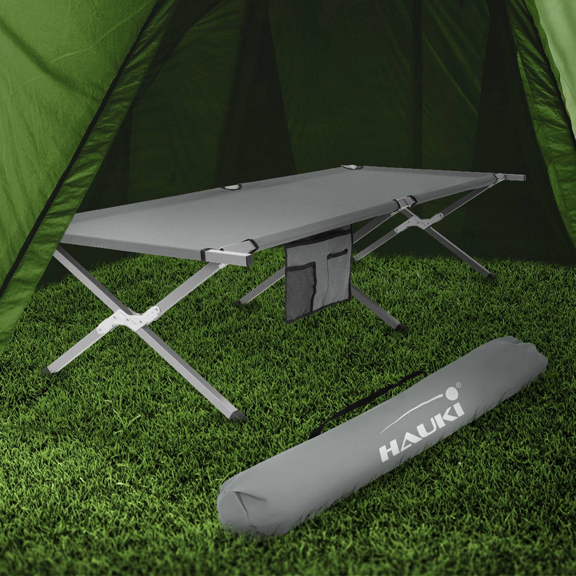 Lit de Camping Pliable, Gris, 210x83x46 cm XL, Cadre en Métal, avec Sac de Transport et Poche Latérale - Imagen 2