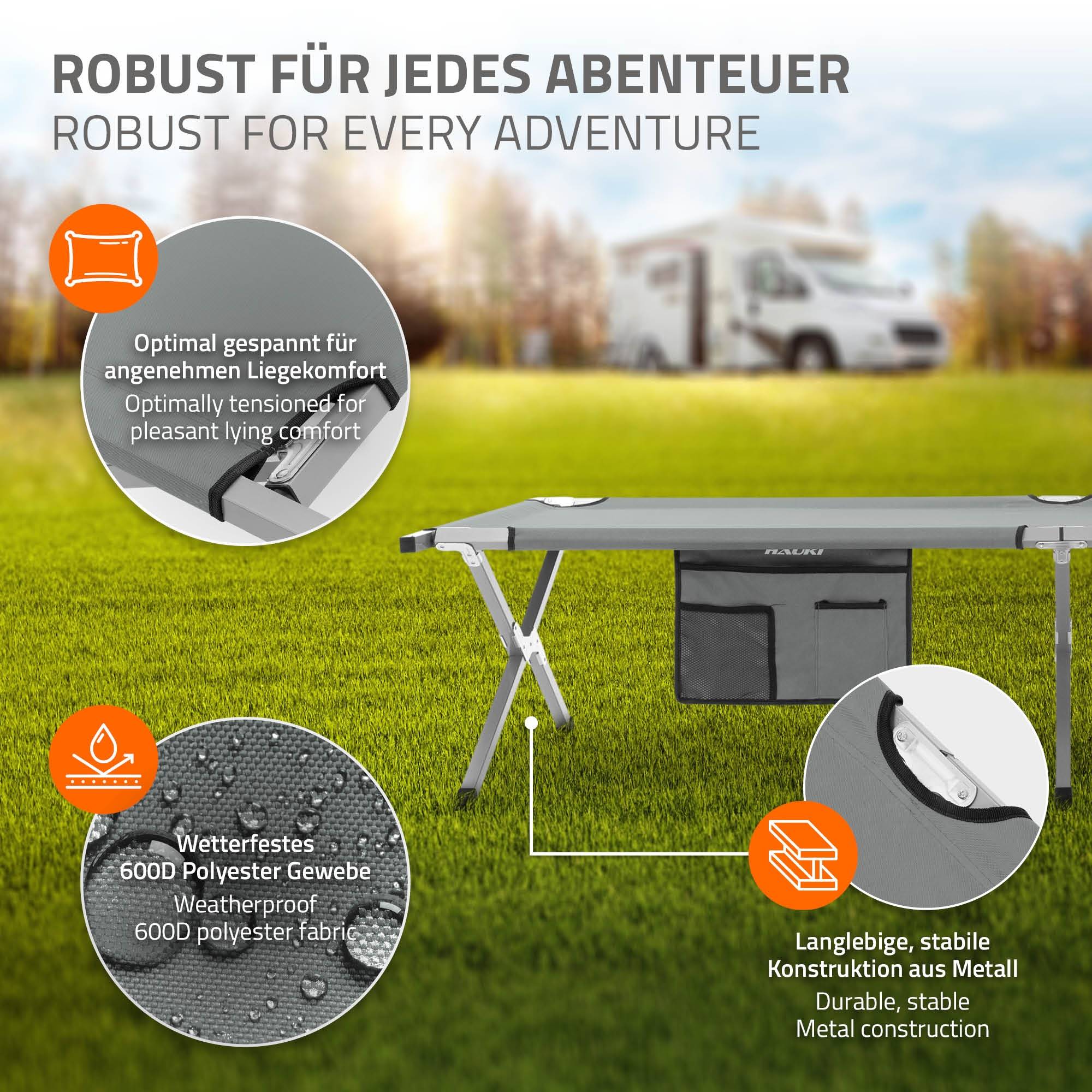 Lit de Camping Pliable, Gris, 210x83x46 cm XL, Cadre en Métal, avec Sac de Transport et Poche Latérale - Imagen 7