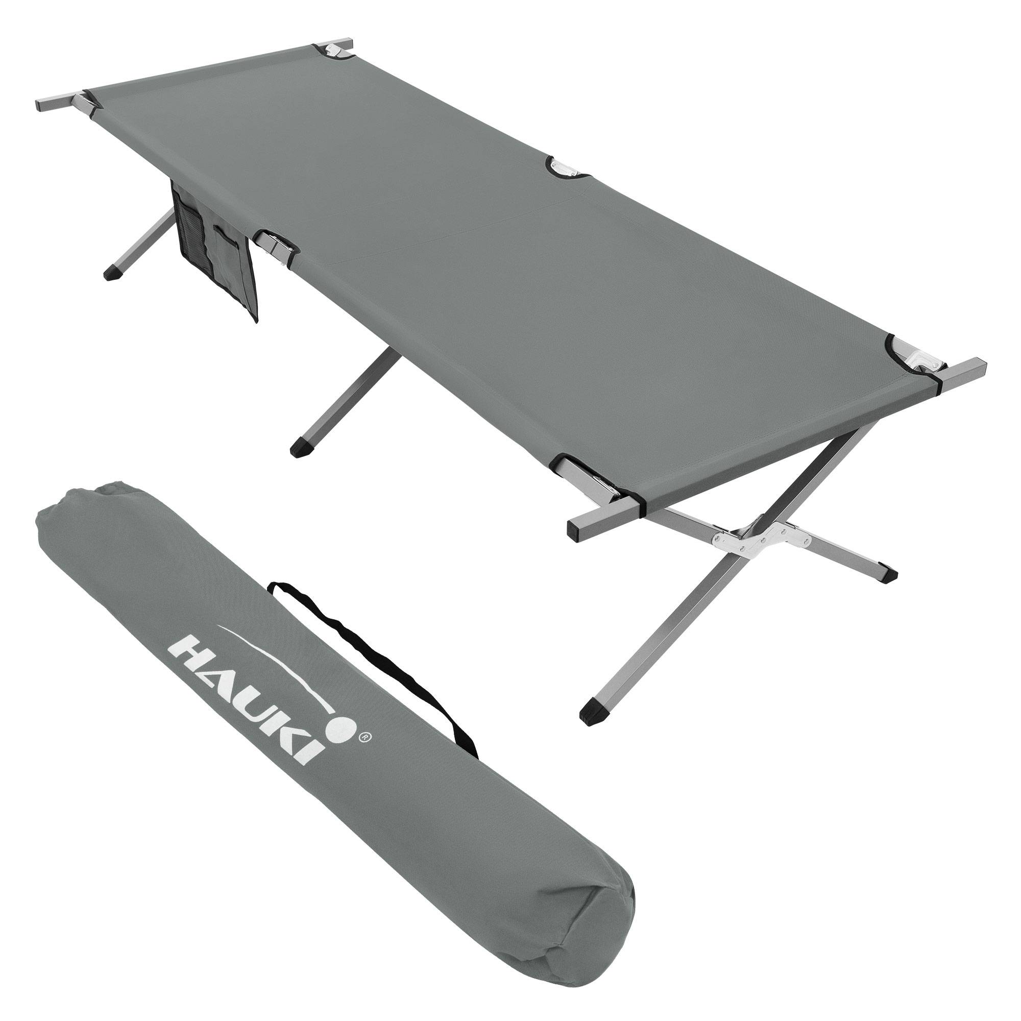 Lit de Camping Pliable, Gris, 210x83x46 cm XL, Cadre en Métal, avec Sac de Transport et Poche Latérale - Imagen 1