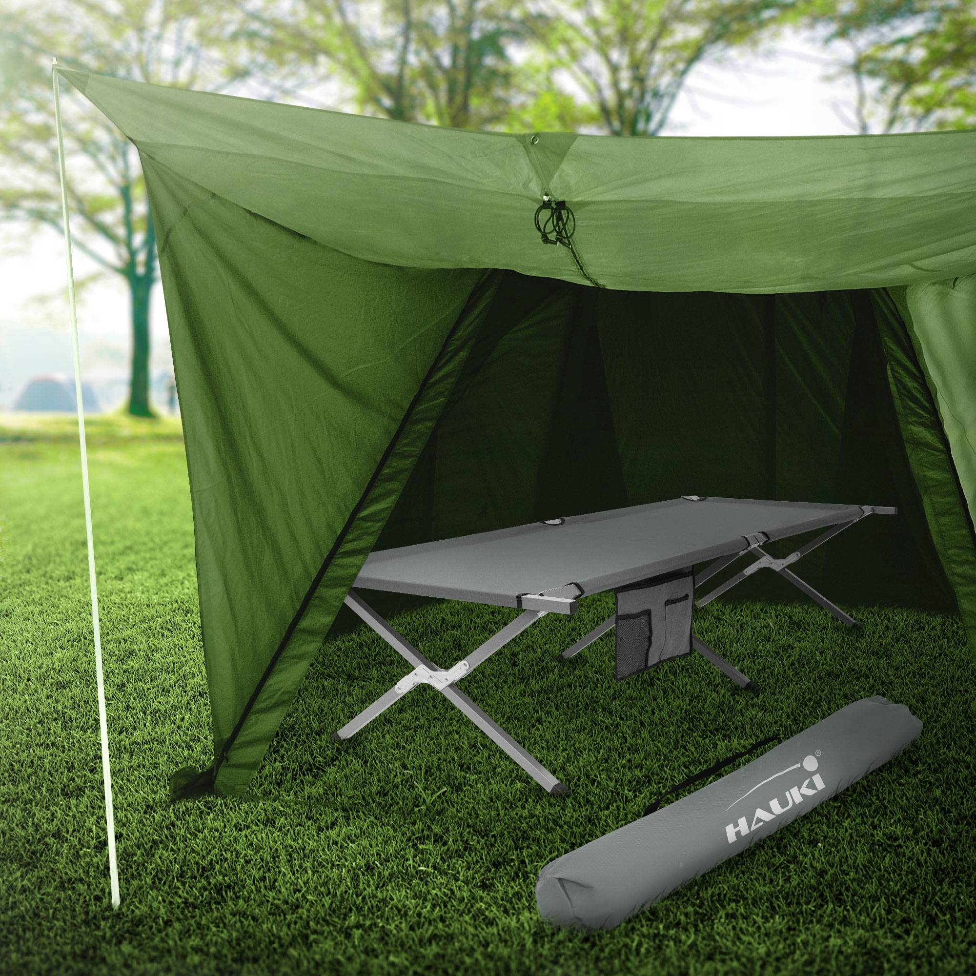 Lit de Camping Pliable, Gris, 210x83x46 cm XL, Cadre en Métal, avec Sac de Transport et Poche Latérale - Imagen 9