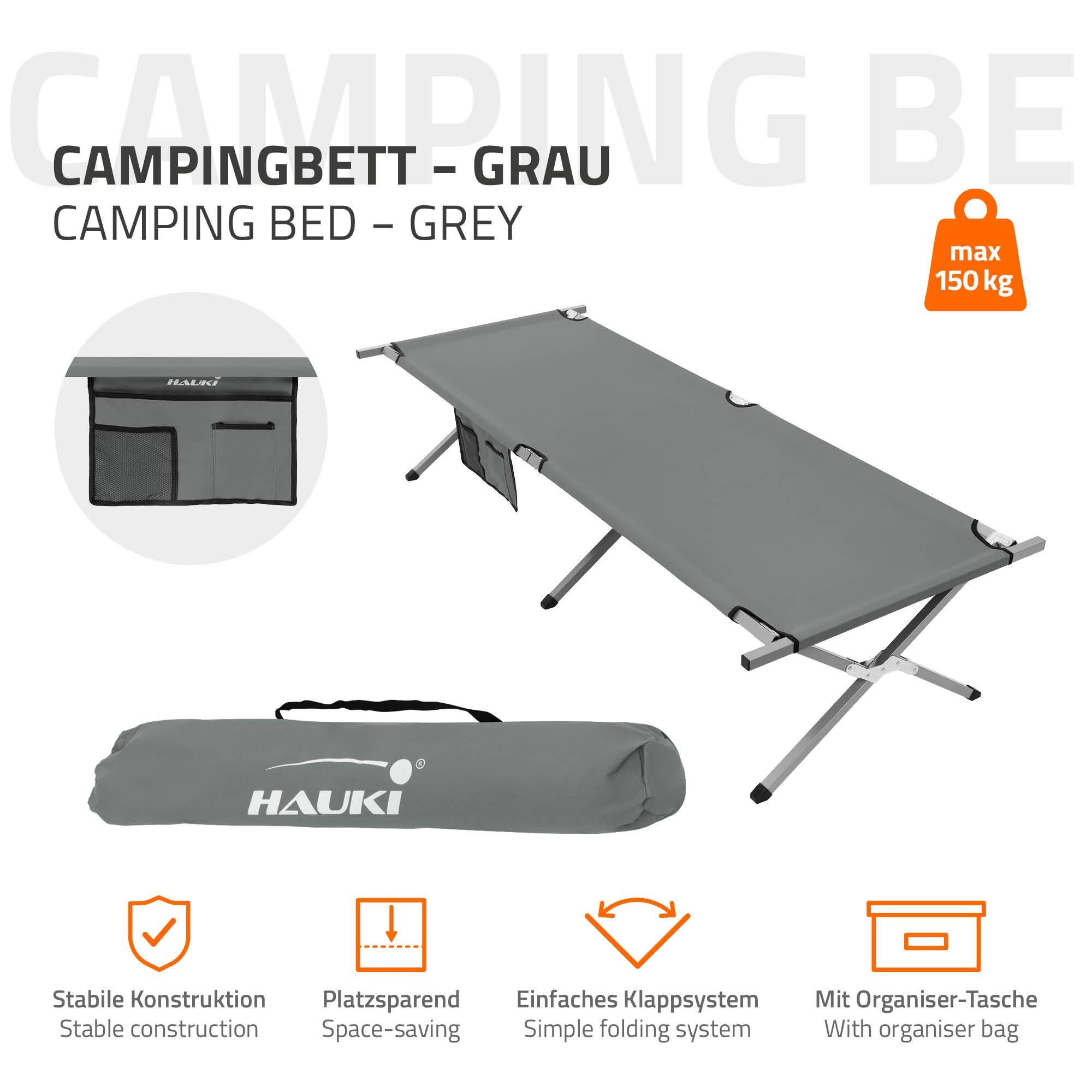 Lit de Camping Pliable, Gris, 210x83x46 cm XL, Cadre en Métal, avec Sac de Transport et Poche Latérale - Imagen 3