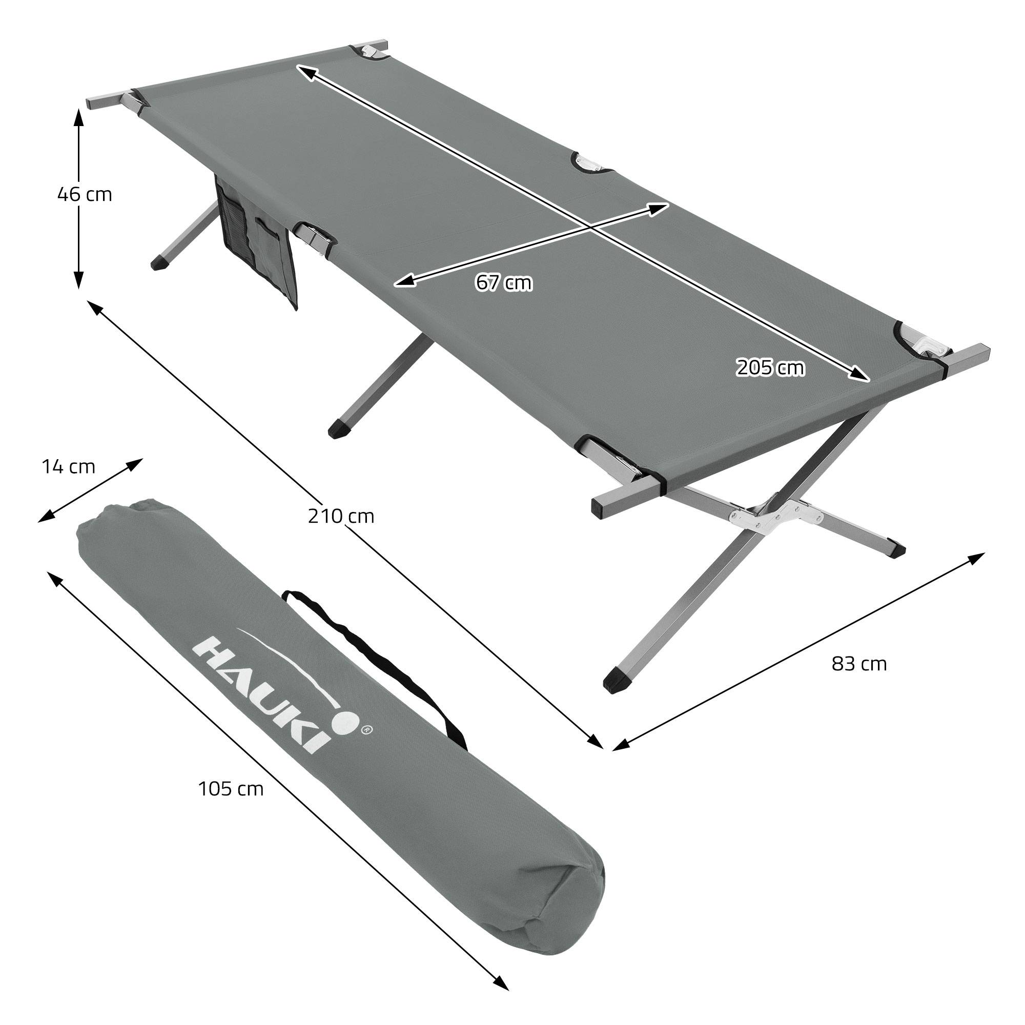 Lit de Camping Pliable, Gris, 210x83x46 cm XL, Cadre en Métal, avec Sac de Transport et Poche Latérale - Imagen 8