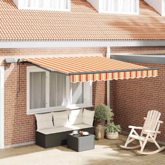 Auvent Rétractable Manuel avec LED Toile Anti-UV pour Balcon et Façade Jaune et Orange 350x250 cm – ComfortXL Outdoor Living - Image 1