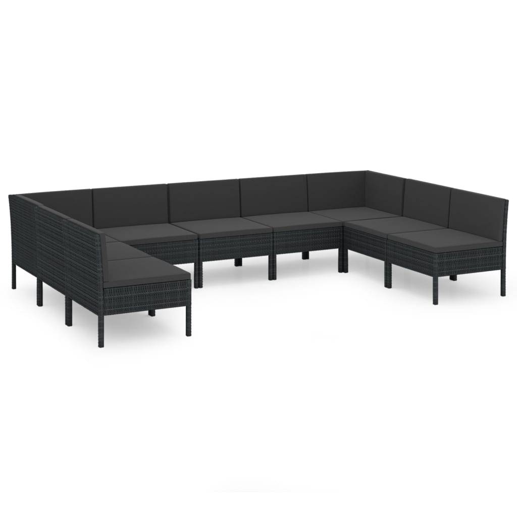 Helloshop26 - Salon de jardin meuble d'extérieur ensemble de mobilier 9 pièces avec coussins résine tressée noir - Imagen 1