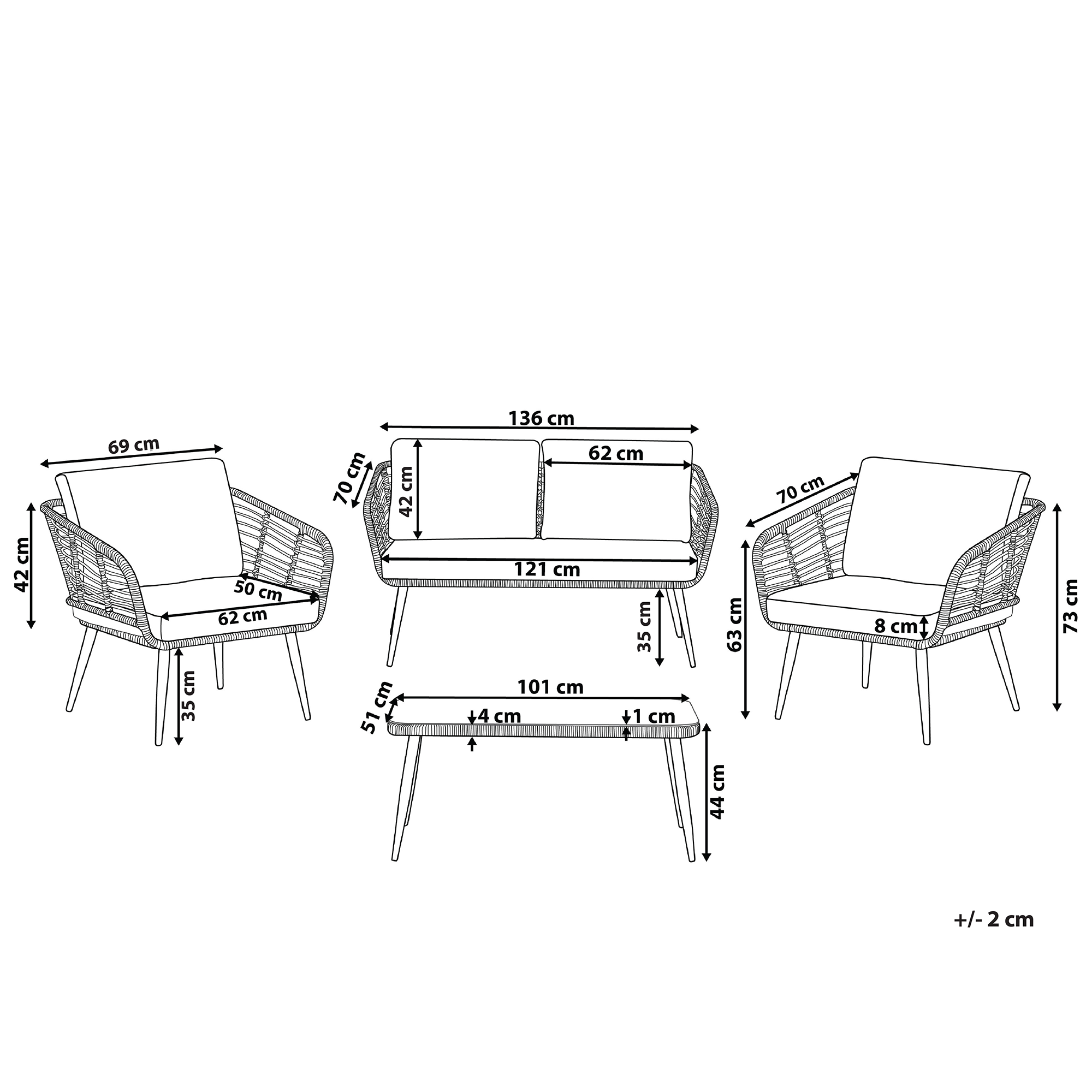 Beliani - Set de jardin, 4 Personnes Polyrotin Naturel CORINTH II - Beliani - Imagen 3