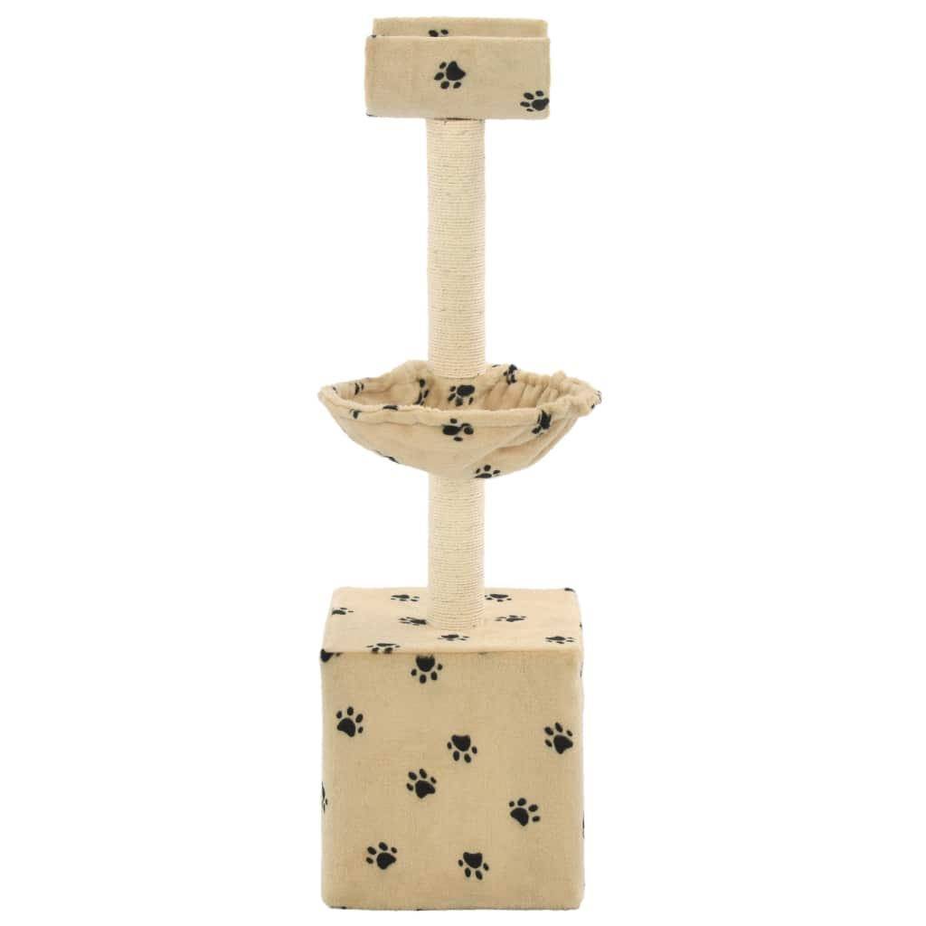 Helloshop26 - Arbre à chat griffoir grattoir niche jouet animaux peluché en sisal 105 cm beige motif de pattes - Imagen 3