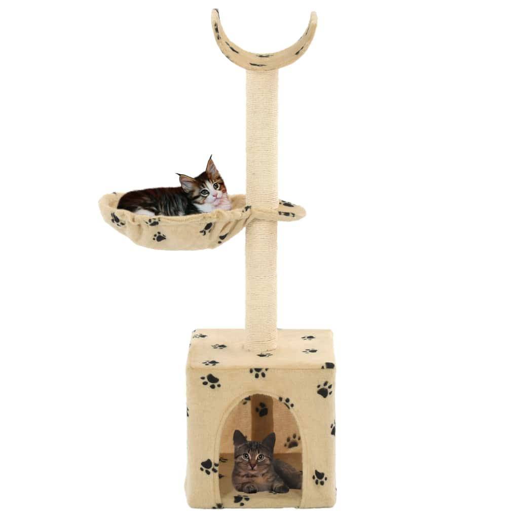 Helloshop26 - Arbre à chat griffoir grattoir niche jouet animaux peluché en sisal 105 cm beige motif de pattes - Imagen 2