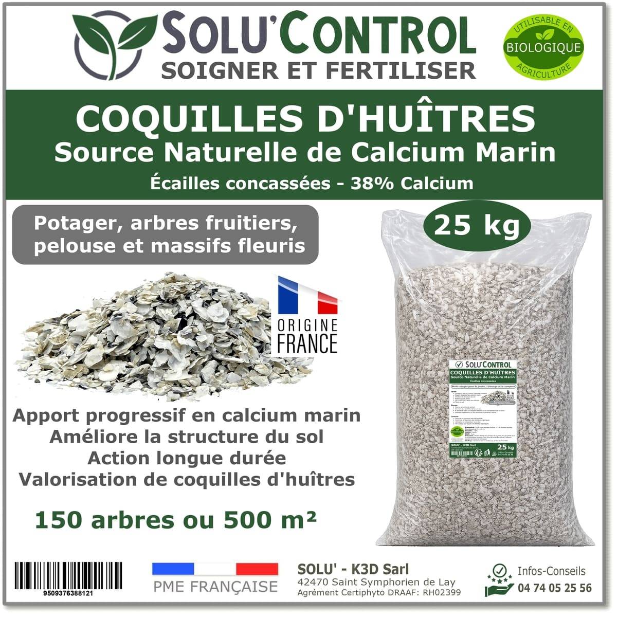 Tout pour les nuisibles - 25 kg Écailles de Coquilles d'Huîtres Concassées 38% Calcium - SOLU'CONTROL - Calcium Marin