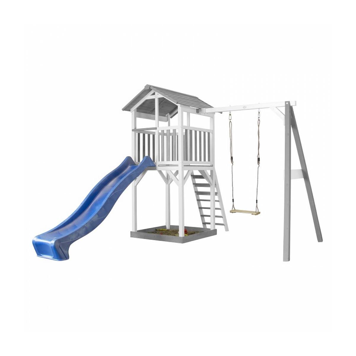 Structure de Jeu AXI Beach Tower en Bois avec Balancoire et Toboggan Bleu - Image 1