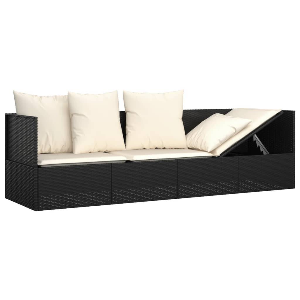 Helloshop26 - Lit de salon d'extérieur 203 x 58 x 56 cm avec coussins noir résine tressée - Imagen 5