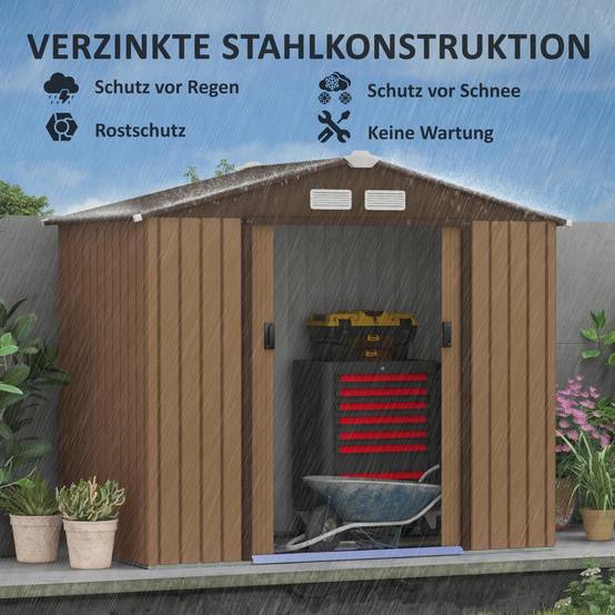 ComfortXL - Abri de jardin acier extérieur rangement outils portes coulissantes 213x130x185cm marron - ComfortXL Outdoor Living - Image 4