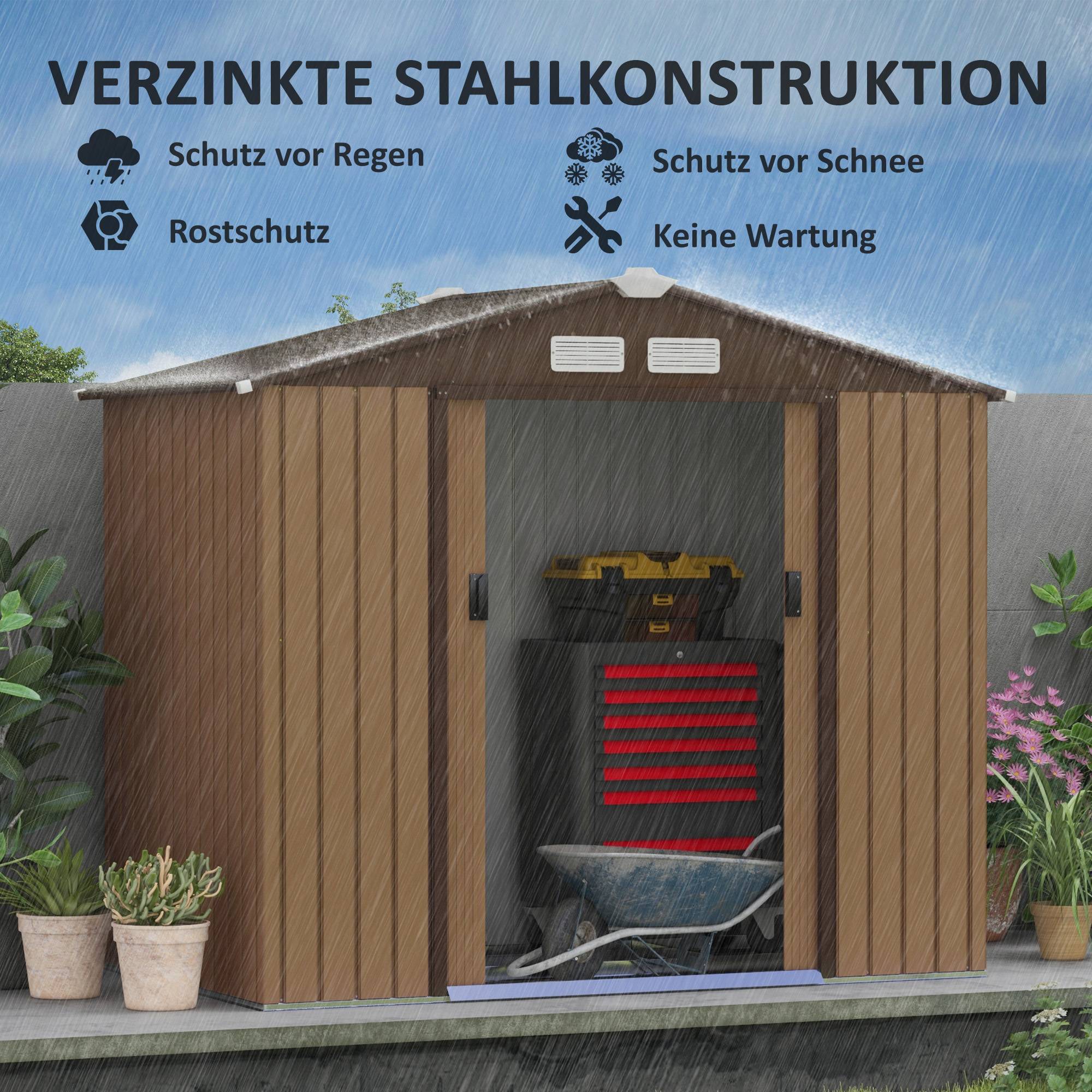 ComfortXL - Abri de jardin acier extérieur rangement outils portes coulissantes 213x130x185cm marron - ComfortXL Outdoor Living - Image 4