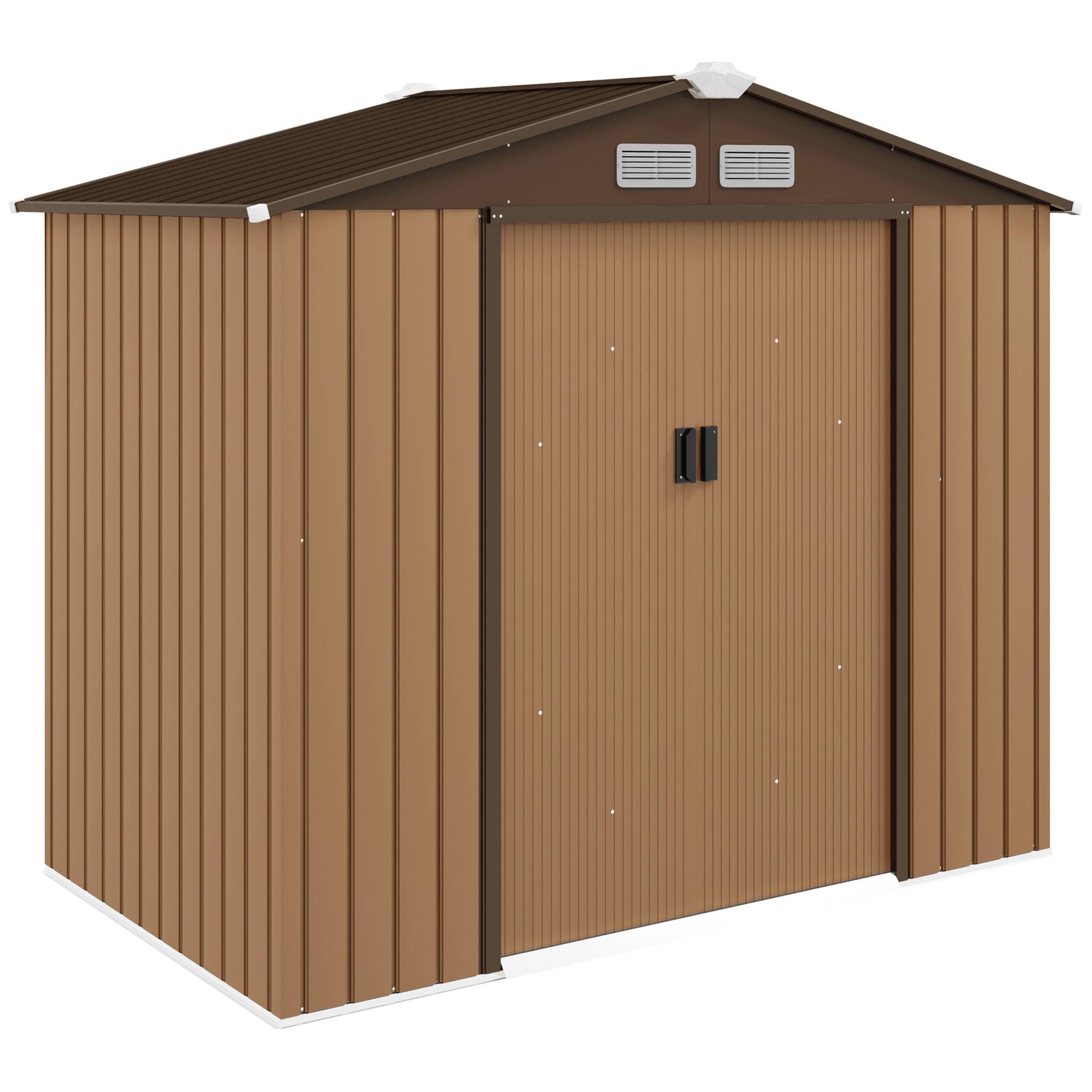 ComfortXL - Abri de jardin acier extérieur rangement outils portes coulissantes 213x130x185cm marron - ComfortXL Outdoor Living - Image 2