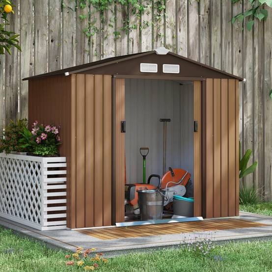 ComfortXL - Abri de jardin acier extérieur rangement outils portes coulissantes 213x130x185cm marron - ComfortXL Outdoor Living - Image 1