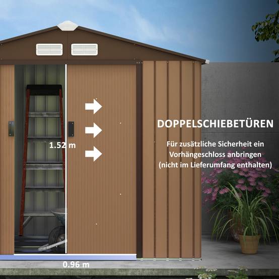 ComfortXL - Abri de jardin acier extérieur rangement outils portes coulissantes 213x130x185cm marron - ComfortXL Outdoor Living - Image 5