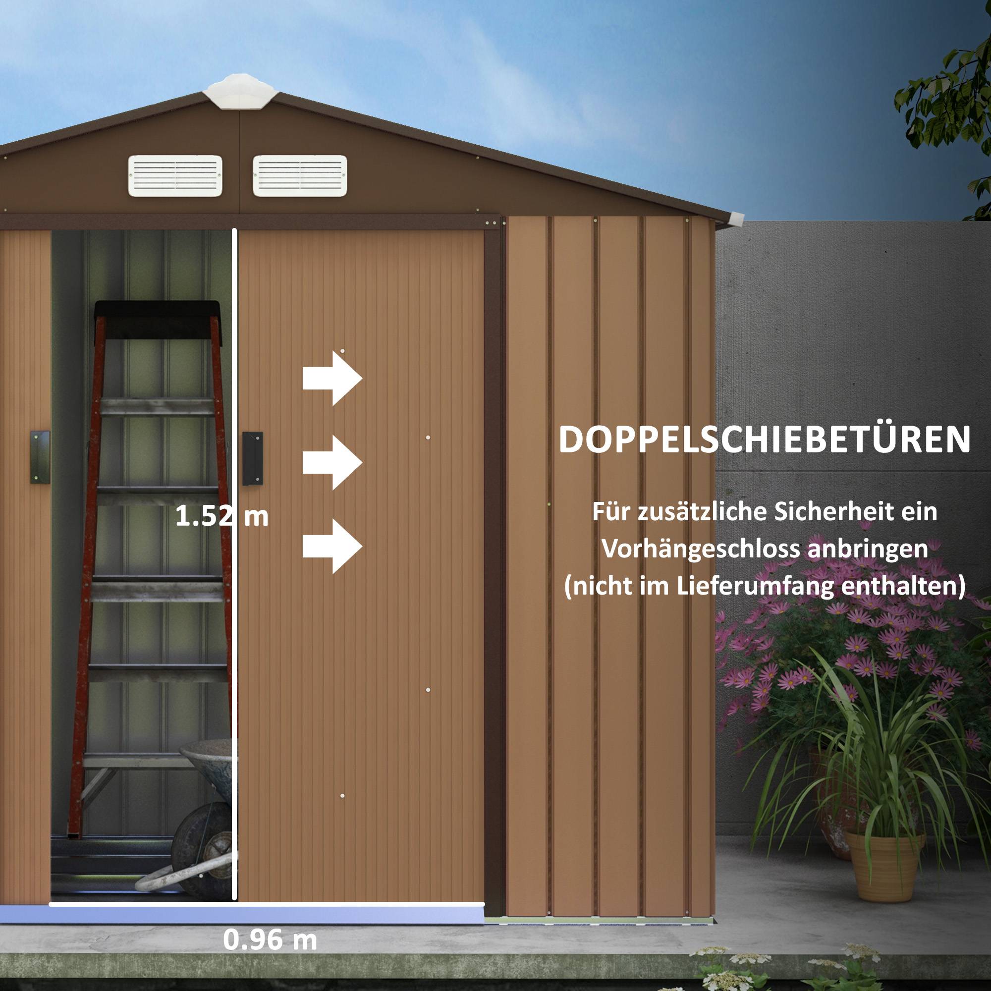 ComfortXL - Abri de jardin acier extérieur rangement outils portes coulissantes 213x130x185cm marron - ComfortXL Outdoor Living - Image 5