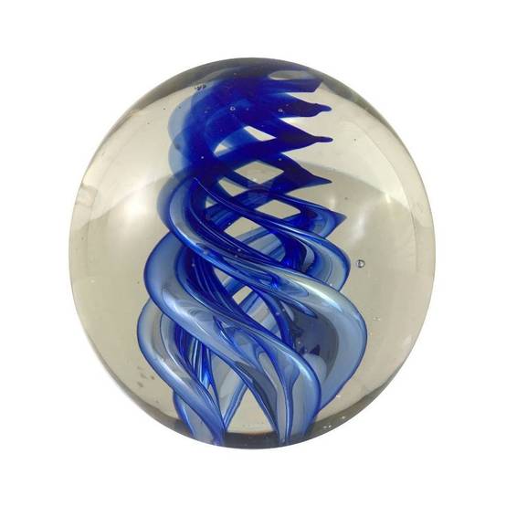Presse papier sulfure "Flammes" en verre bleu Ø8 cm Chemin de campagne - Imagen 1