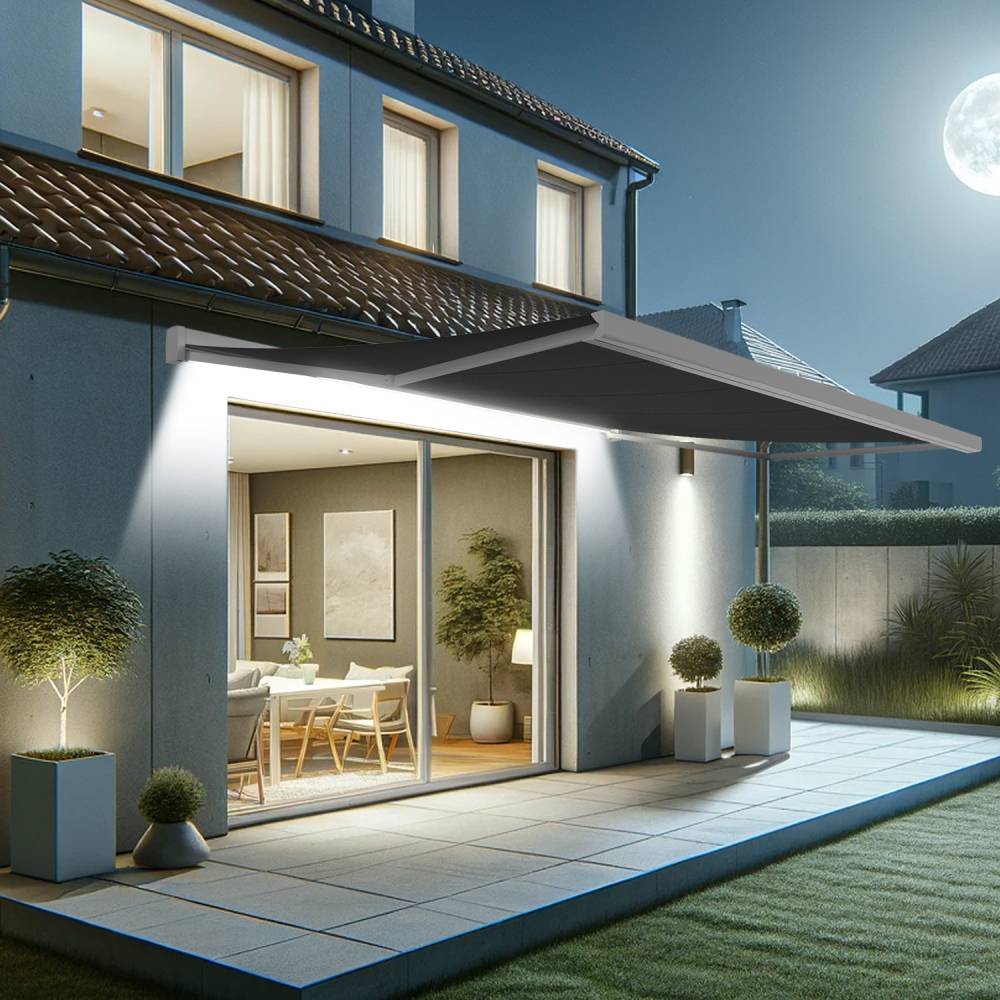 Intersun - Store banne coffre SOA 5,00x3,50 M (Motorisé Secours à Télécommande + LED - Blanc - Gris Graphite) - INTERSUN - Imagen 3