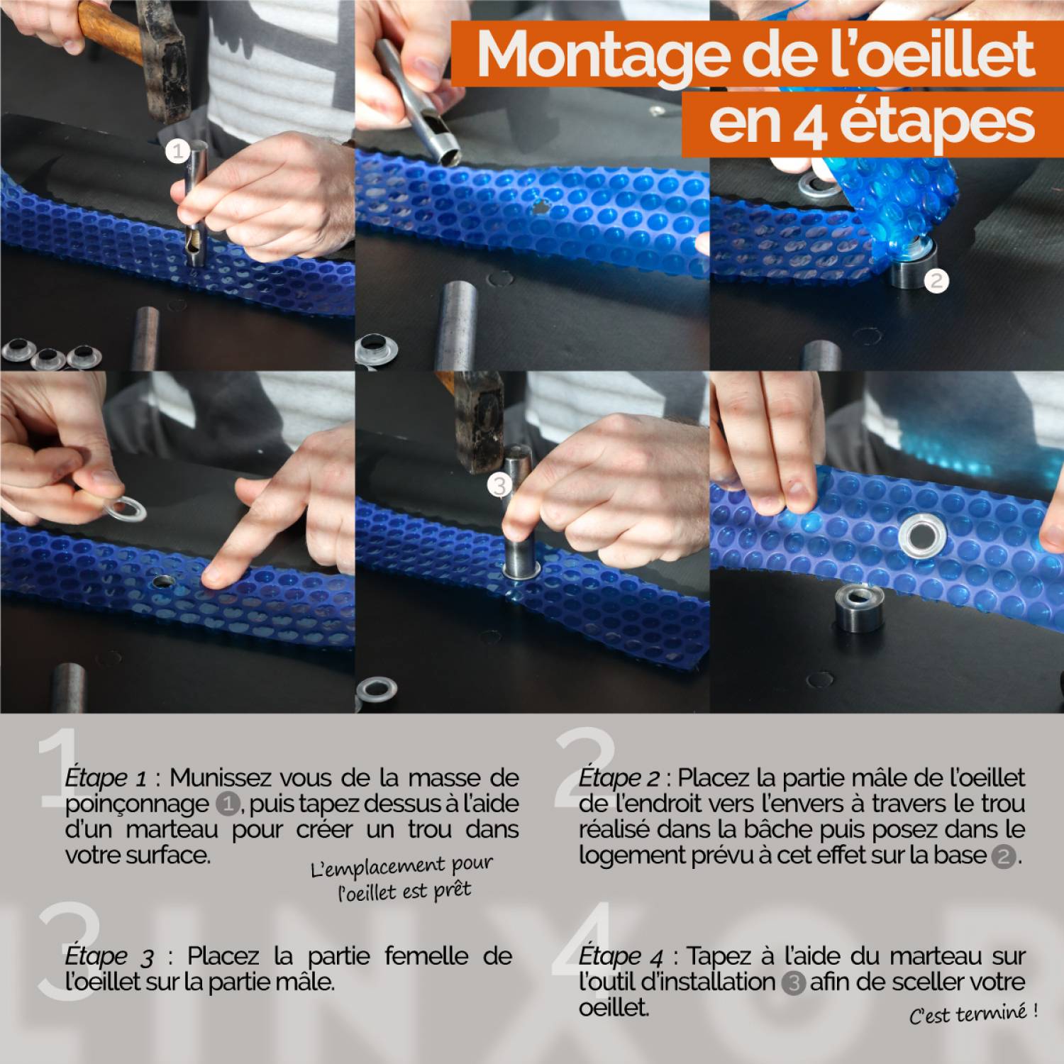 Linxor - Kit de 100 oeillets en métal avec set d'outils - Diam 12mm - Linxor - Imagen 4