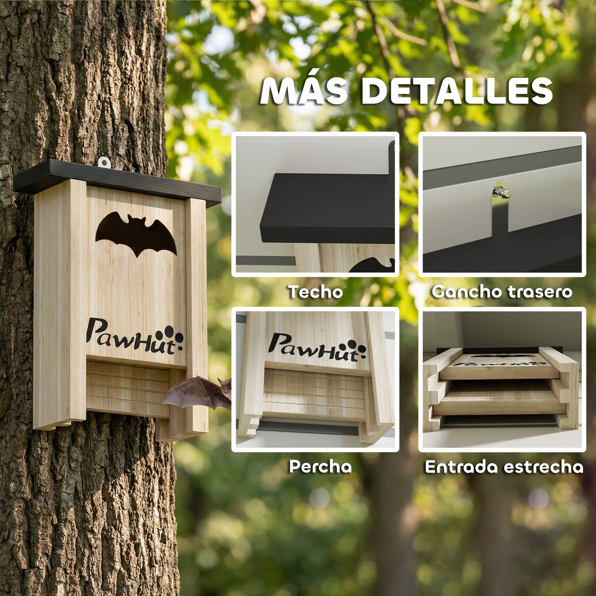 ComfortXL - Lot de 3 Nichoirs à Chauves-souris en Bois de Sapin pour Jardin et Potager Contrôle Naturel des Insectes - ComfortXL Outdoor Living - Image 8