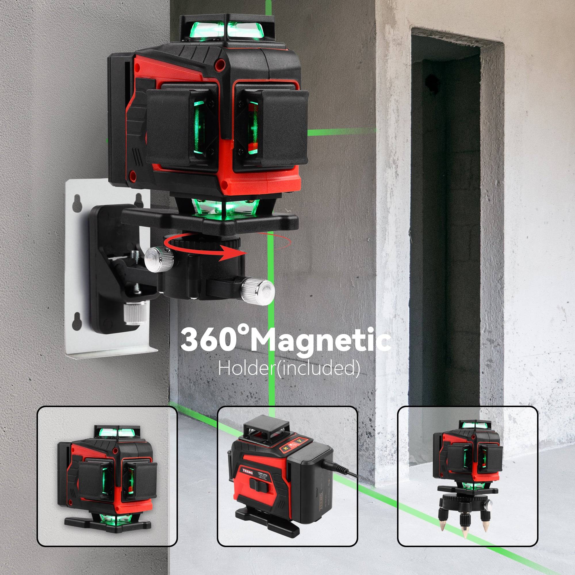 Laser Niveau 360° Vert Autonivelant - 4D 16L - Rechargeable avec Trépied - Image 4