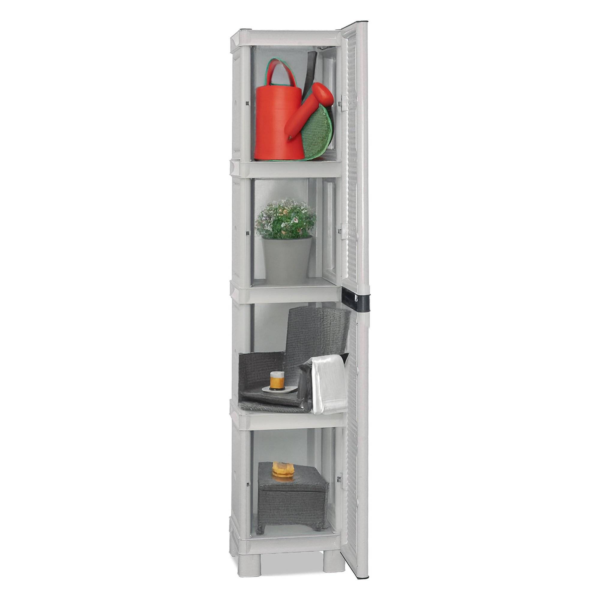 Dmora - Armoire d'extérieur Dbeghett, Armoire polyvalente, Armoire de buanderie, Armoire d'extérieur, 100% Made in Italy, Gris clair, 35x39h172 cm - Dmora - Imagen 1