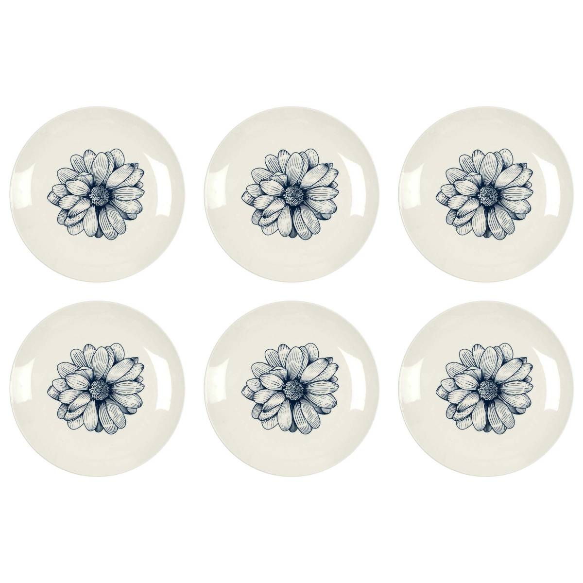 The Home Deco Factory - Assiette en porcelaine Cottage 20 cm (Lot de 6) Blanc et bleu The Home Deco Factory - Imagen 1