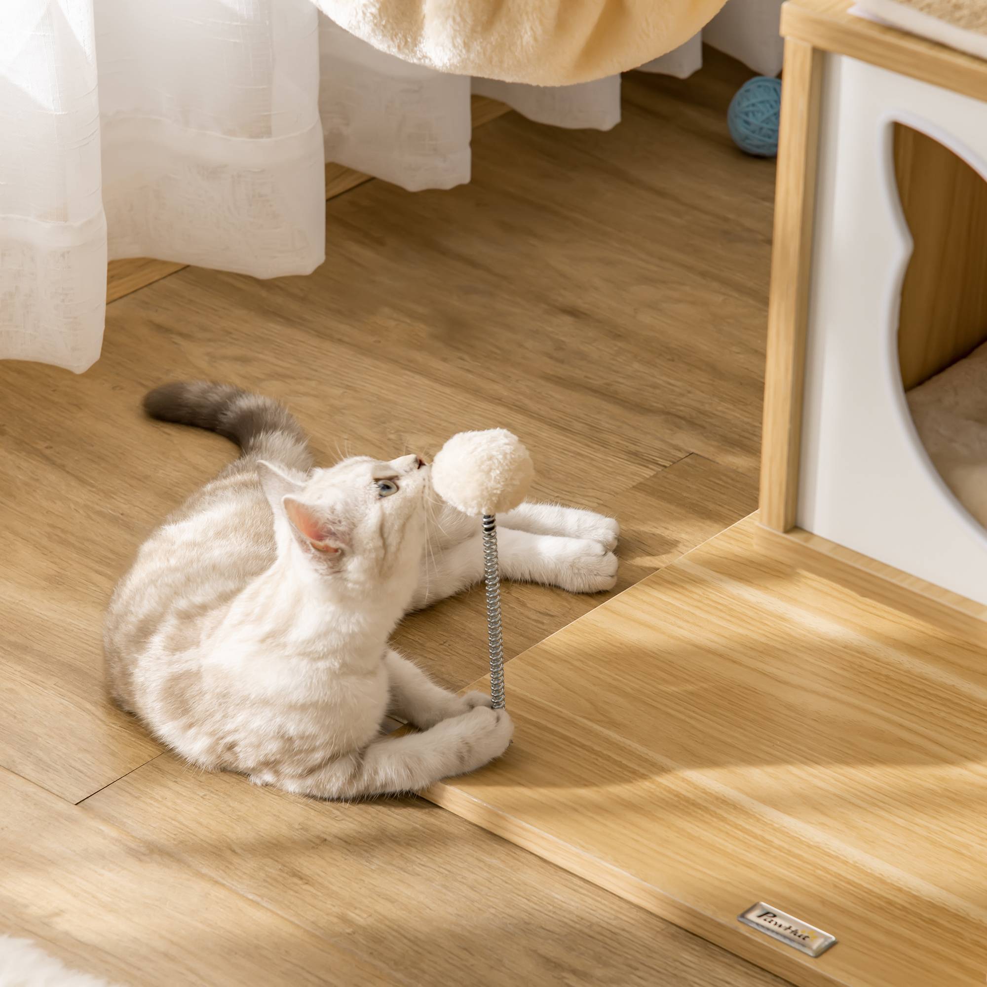 Pawhut - Arbre à chat multi-équipement griffoirs grattoirs niche hamac panier coussins amovibles H126 cm peluche courte sisal naturel beige - Imagen 9