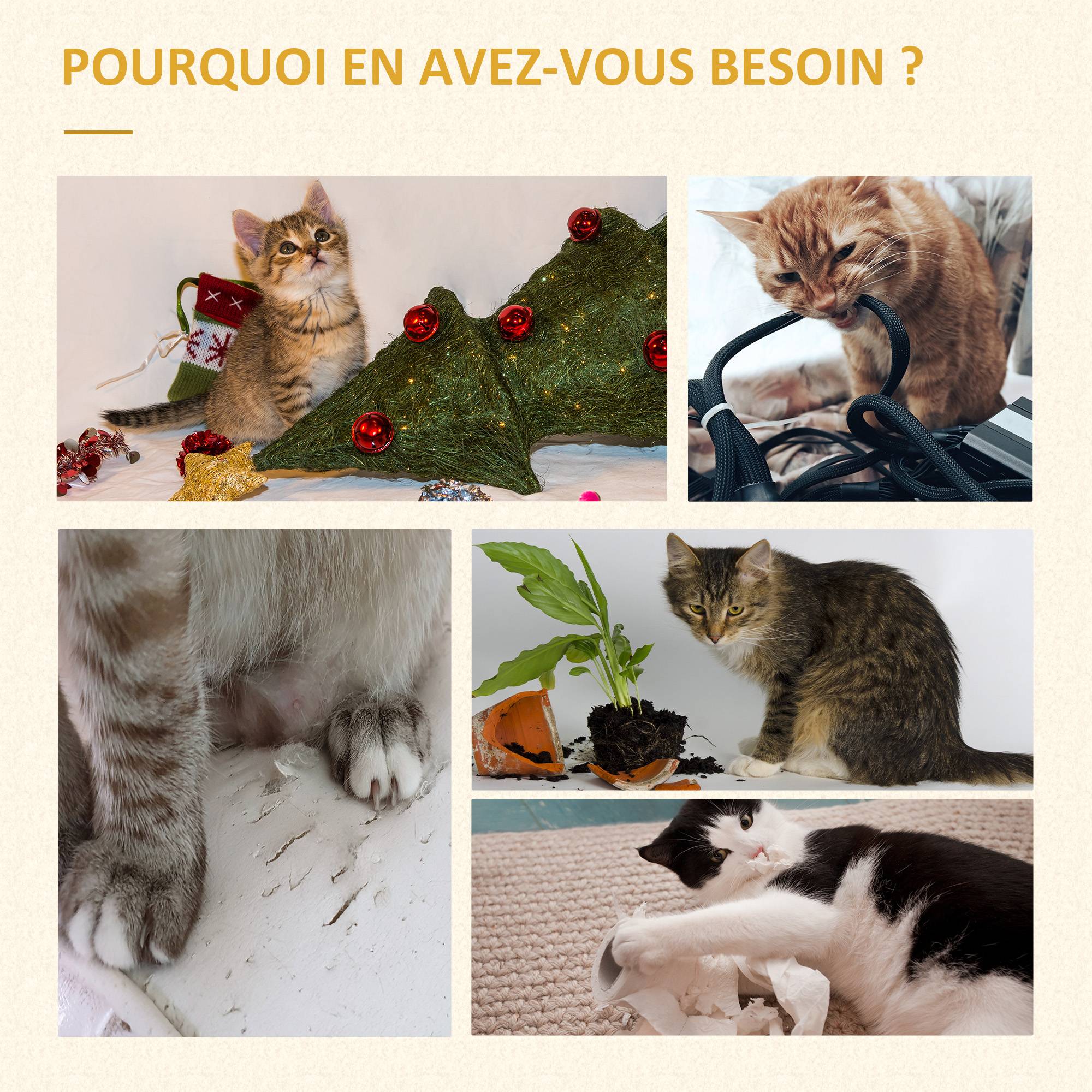 Pawhut - Arbre à chat multi-équipement griffoirs grattoirs niche hamac panier coussins amovibles H126 cm peluche courte sisal naturel beige - Imagen 6