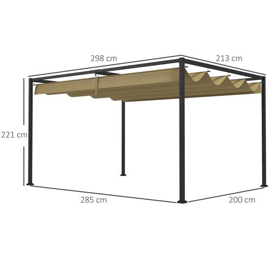 Pergola toit rétractable métal extérieur ombrage modulable 298x213cm kaki - ComfortXL Outdoor Living - Image 5