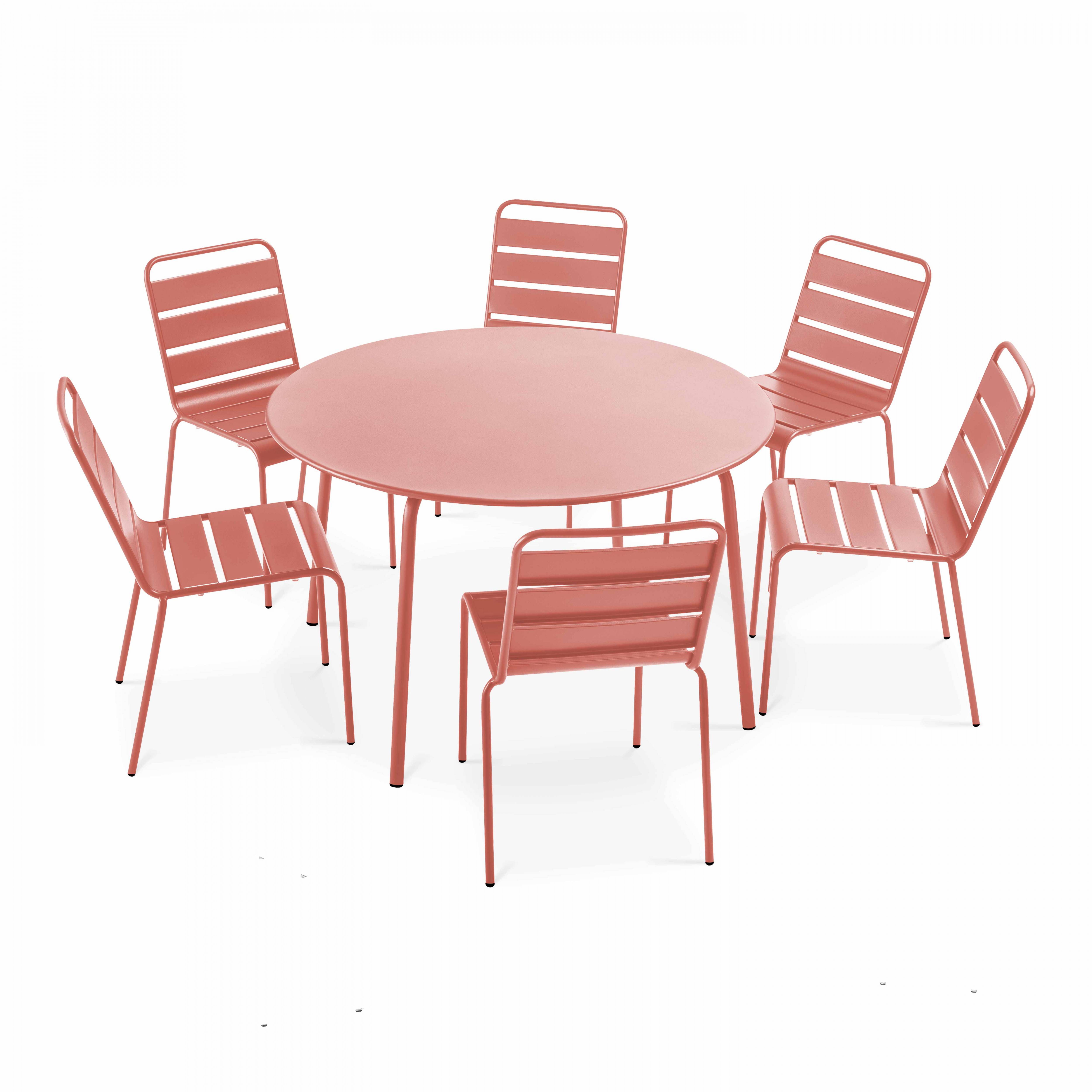 Oviala - Ensemble table de jardin ronde et 6 chaises en métal argile Palavas - Oviala - Imagen 1