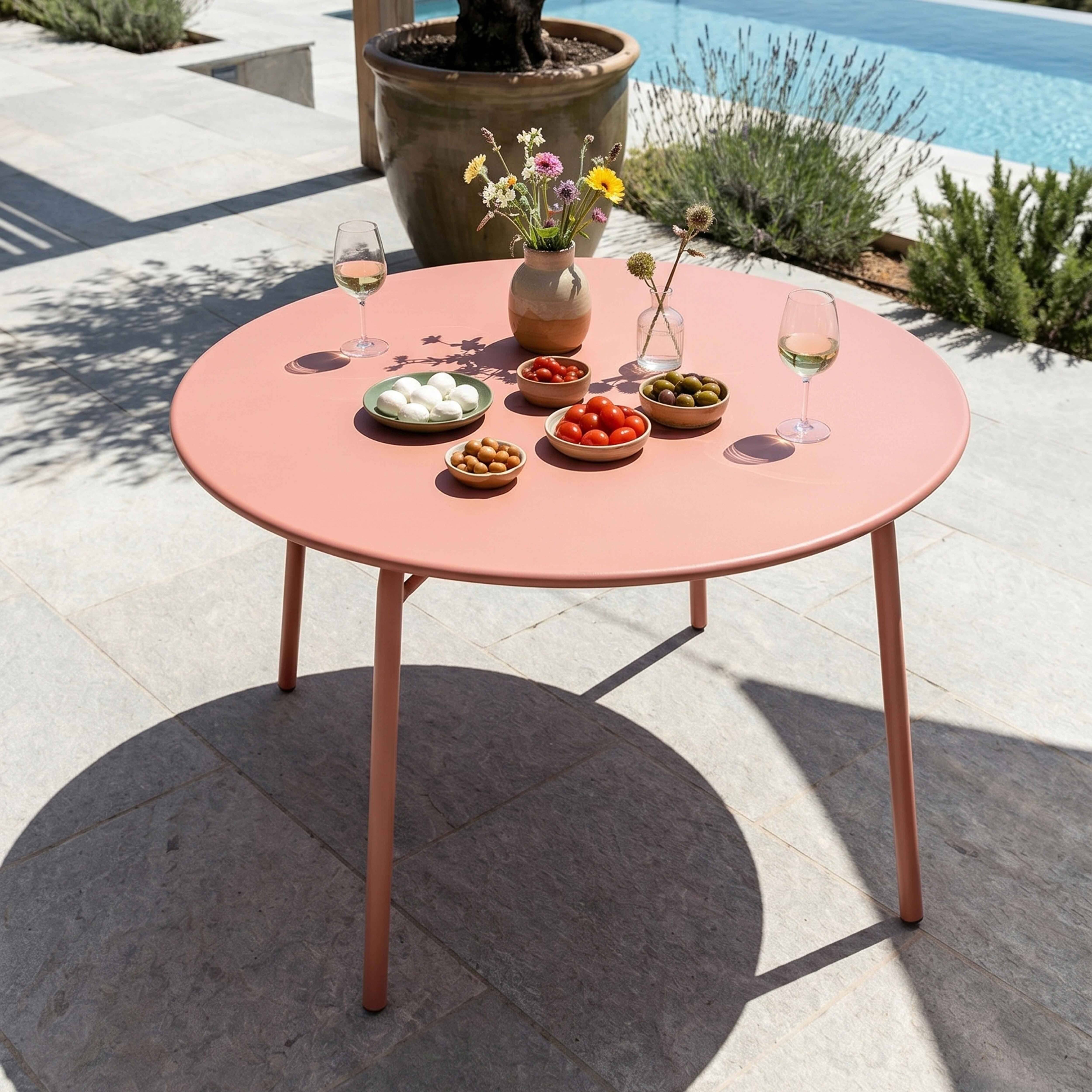 Oviala - Ensemble table de jardin ronde et 6 chaises en métal argile Palavas - Oviala - Imagen 3