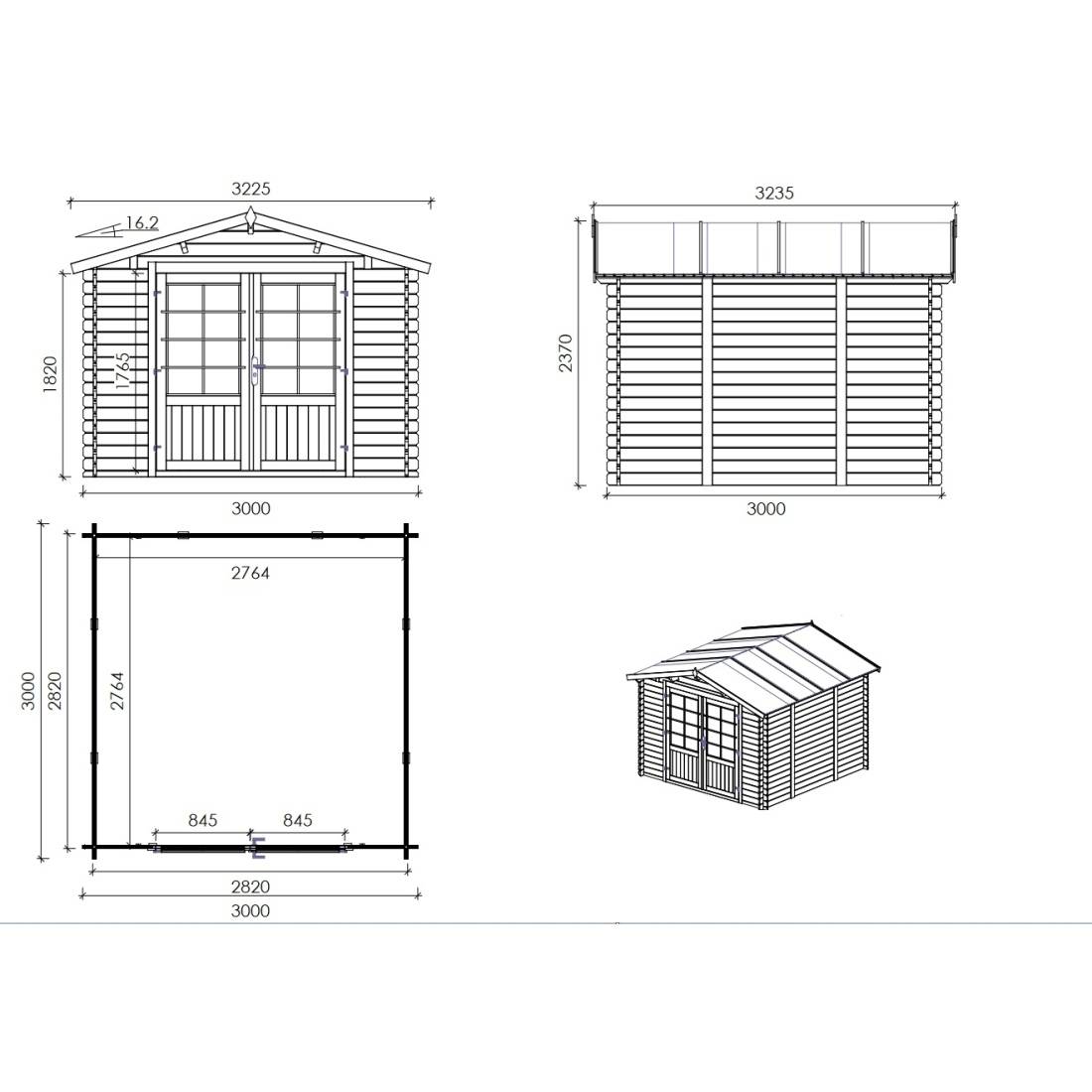 Altanka - Abri de jardin en bois - 9m2 - 3x3m - Ep. 28mm - Couleur: naturel - DOM664 - ALTANKA - Imagen 2
