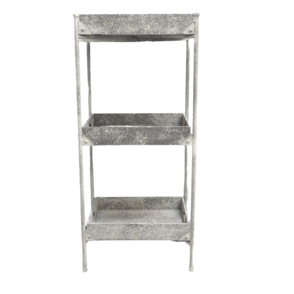 Présentoir trois étages en métal gris 45 x 33 x 105 cm Chemin de campagne