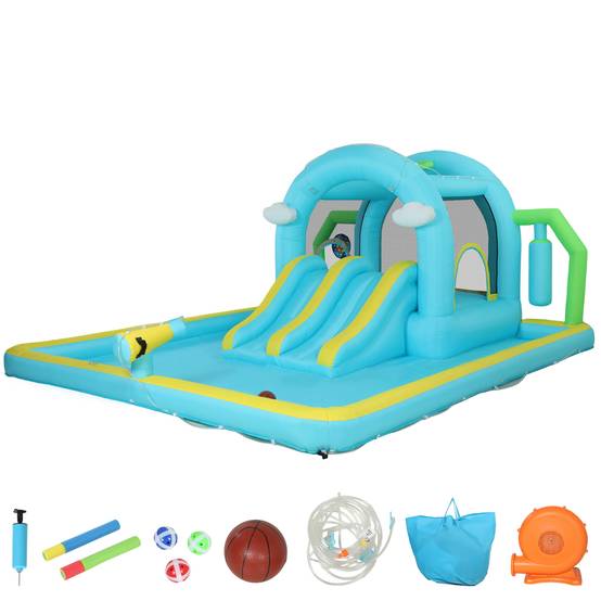 Château aquatique gonflable 7-en-1 souffleur 2 toboggans trampoline piscine basket et colonne boxe 426 × 360 × 198 cm - Image 2