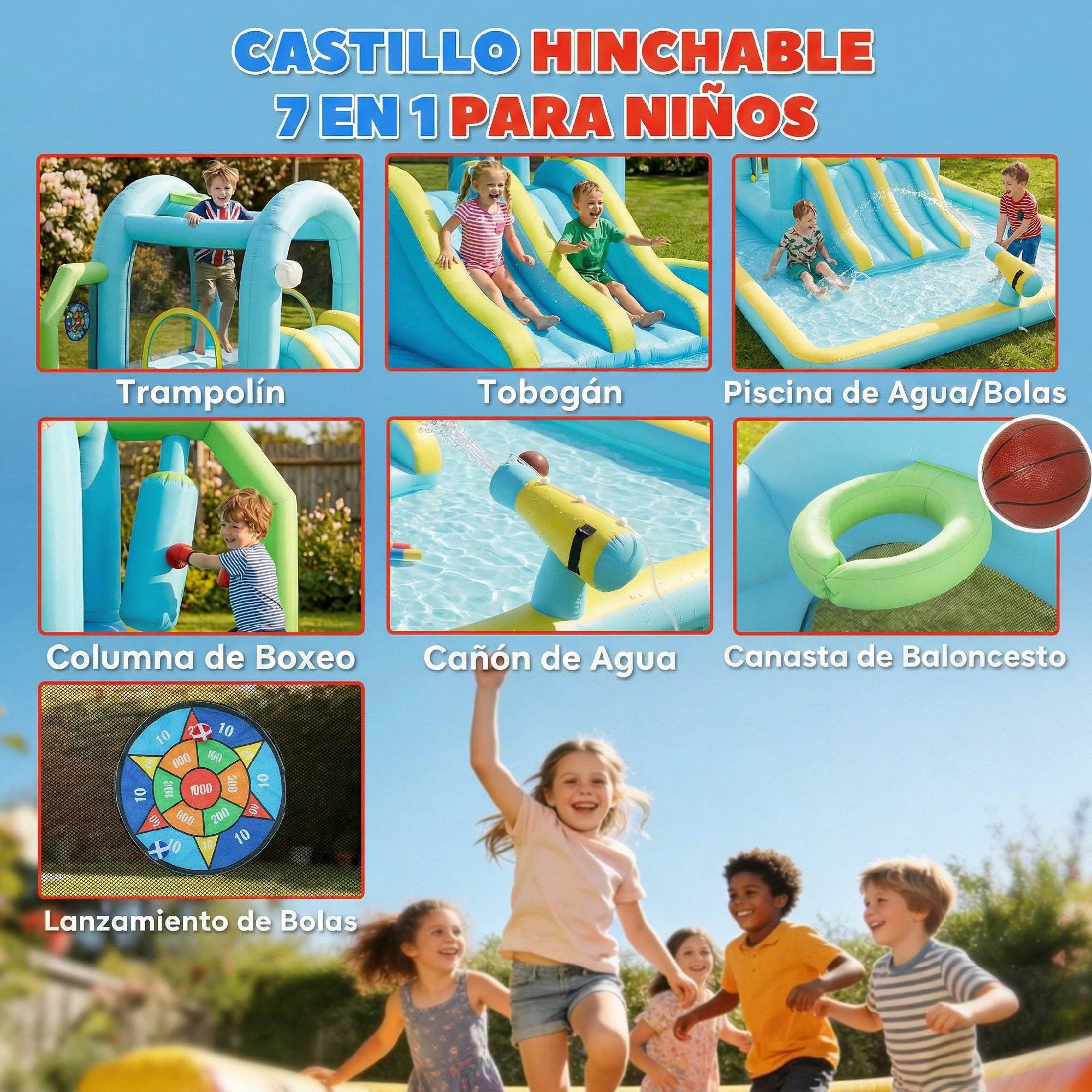 Château aquatique gonflable 7-en-1 souffleur 2 toboggans trampoline piscine basket et colonne boxe 426 × 360 × 198 cm - Image 6