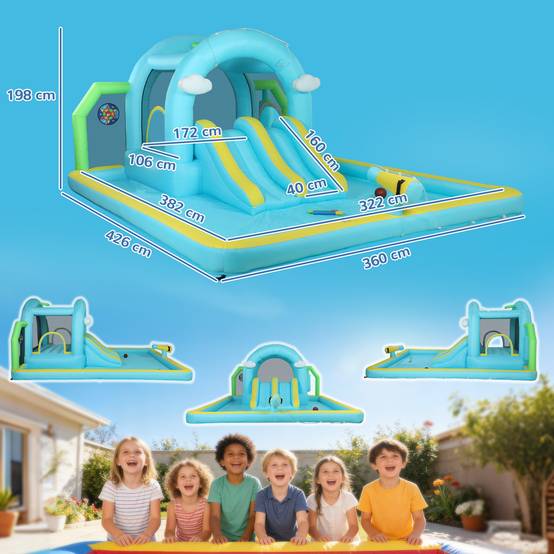 Château aquatique gonflable 7-en-1 souffleur 2 toboggans trampoline piscine basket et colonne boxe 426 × 360 × 198 cm - Image 5