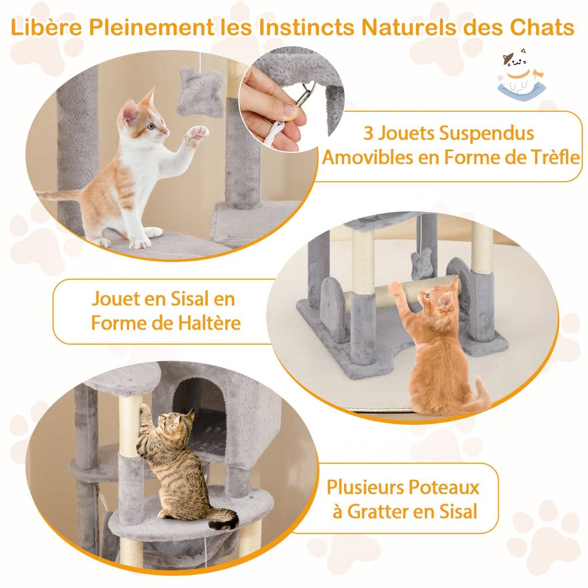 Maison Chic - Arbre à Chat Multi-niveaux de 176cm avec Perchoir Supérieur Condo Confortable Panier Hamac Poteaux - Image 7