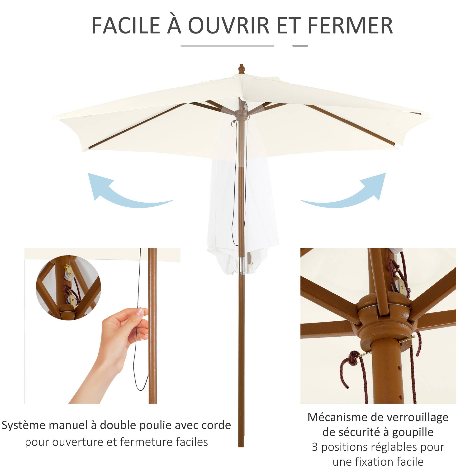 Parasol de jardin Bois Blanc 250x250x230 cm - Image 7