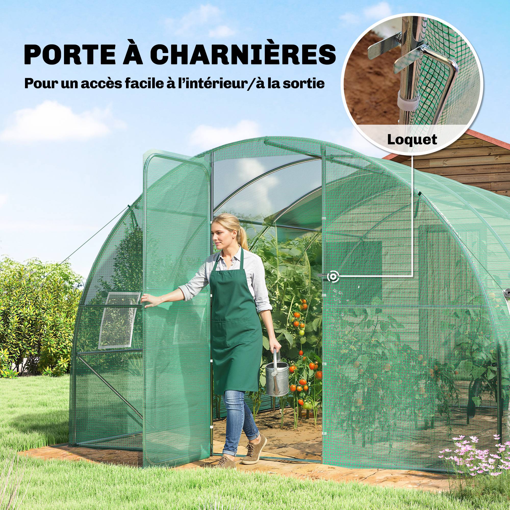 Serre tunnel de jardin 12m², serre de jardin tunnel 295x400x200cm porte et 8 fenêtres, bâche PE 140 g/m² vert - Image 7