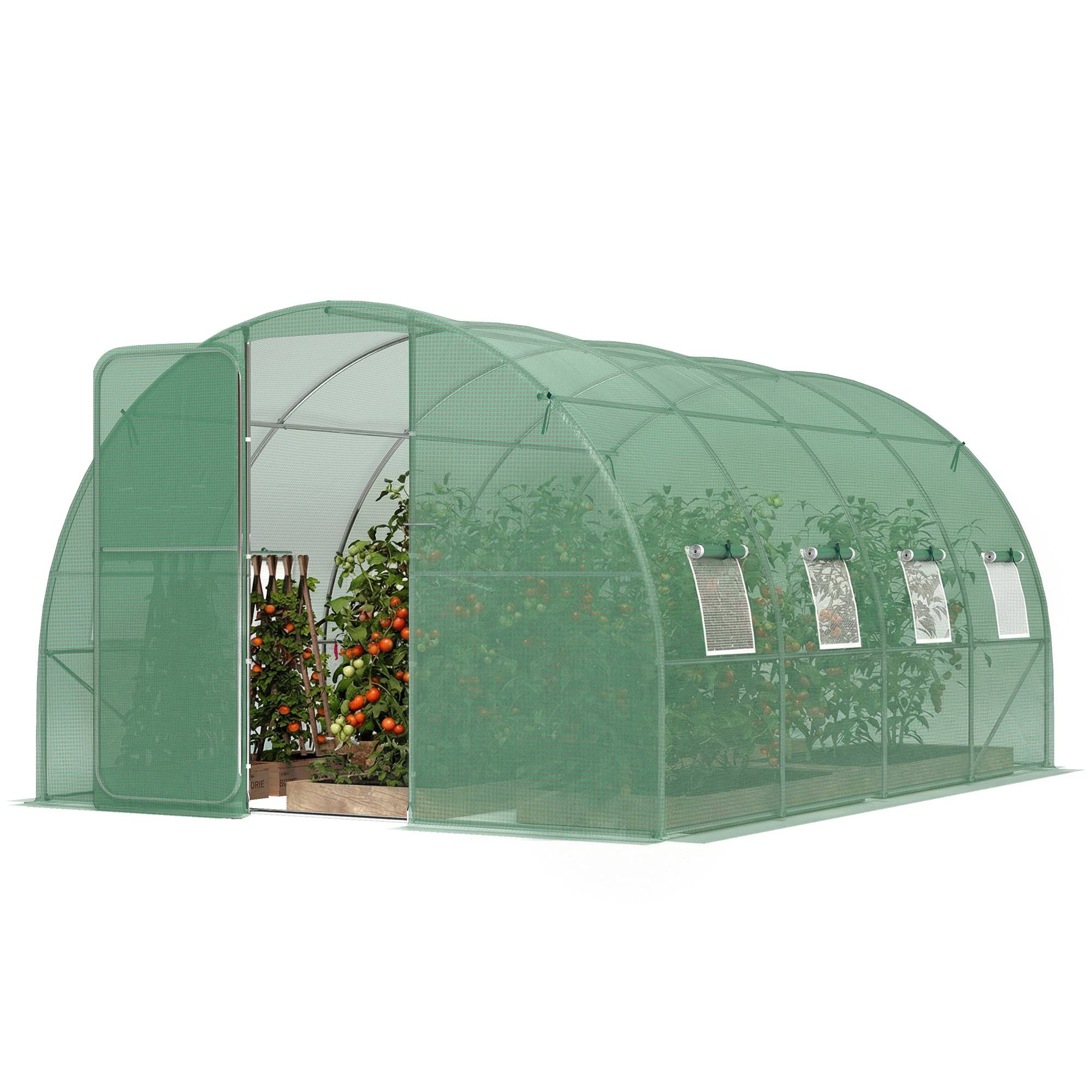Serre tunnel de jardin 12m², serre de jardin tunnel 295x400x200cm porte et 8 fenêtres, bâche PE 140 g/m² vert - Image 2